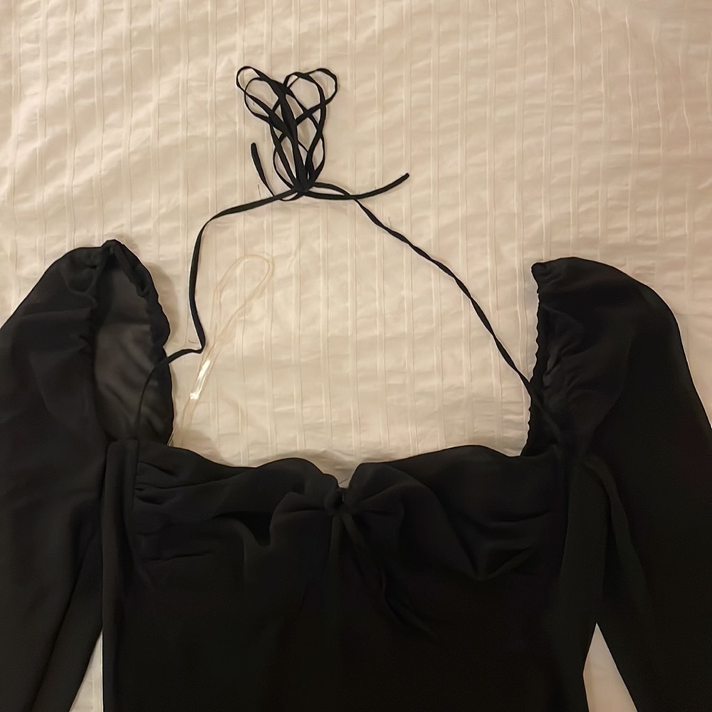 House of CB Black Mini Dress with Sheer Long Sleeves - Picture 8 of 8
